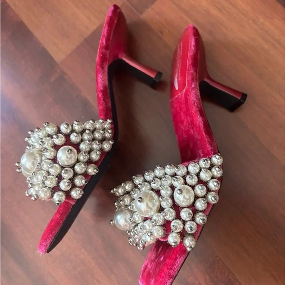 NEW Jeffrey Campbell Free People Pearl PORTIA pink velvet heel sandals retro 6.5 - Picture 3 of 8